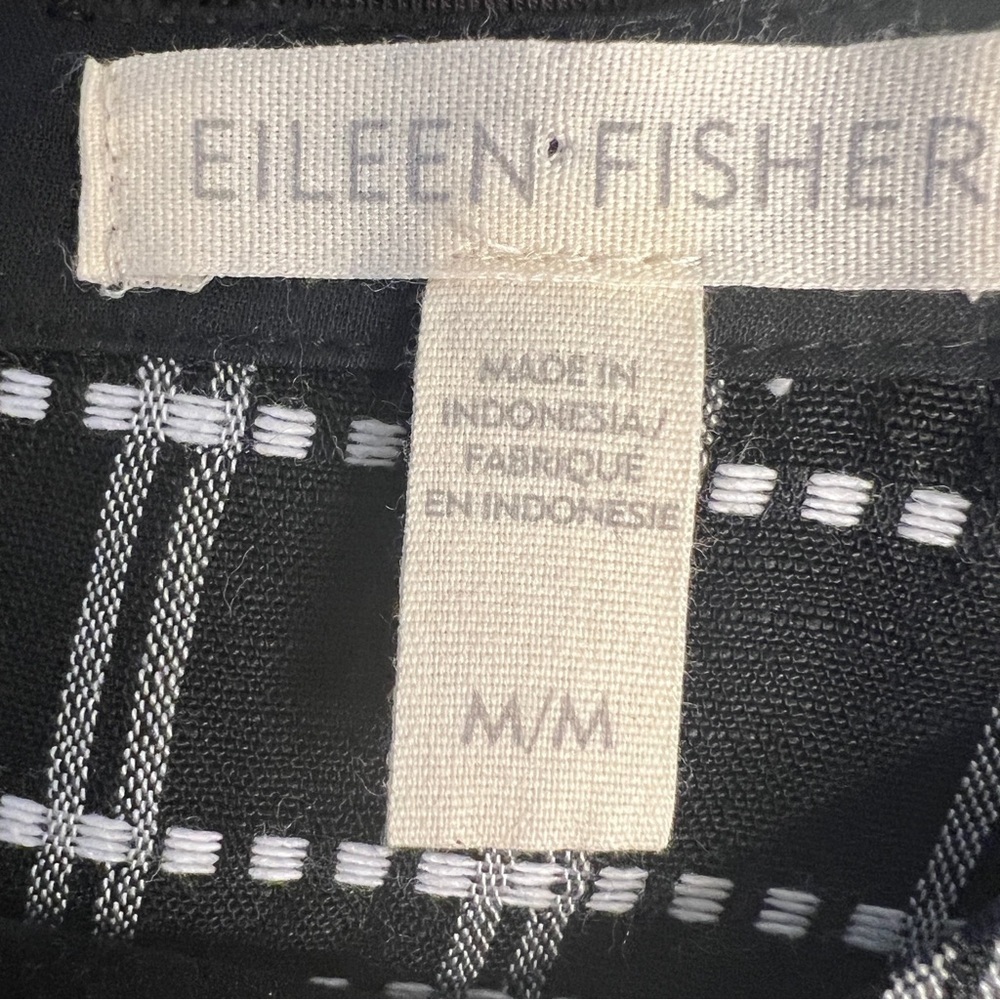 Eileen Fisher Organic Linen Black and White Plaid Dress Size Medium - Picture 6 of 8
